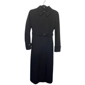 Hilary Radley Womens Black Trench Coat Long Sleeve Double Breasted Belted Sz 4